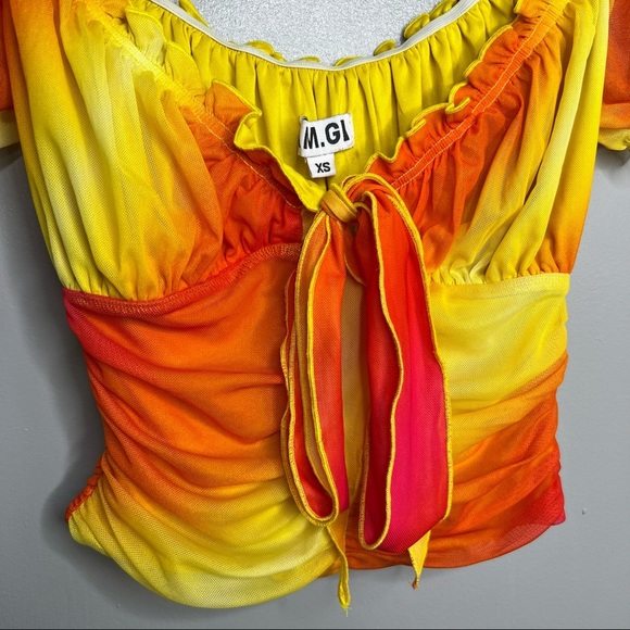 I.AM.GIA Orange and Yellow Tie Dye Hali Tie Front Top - Picture 4 of 6